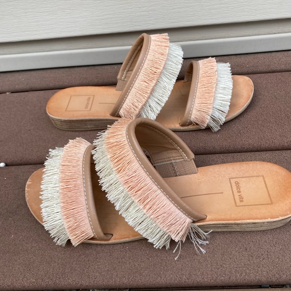 Dolce Vita Cream and Orange Fringe Sandals - Picture 5 of 7